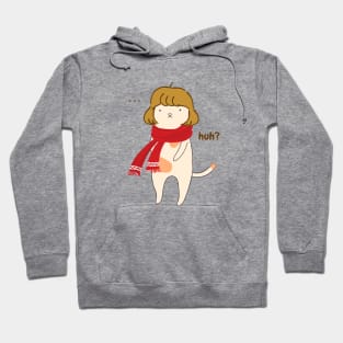 aesthetic confused silly cute girl cat with red scarf illustration Hoodie